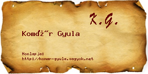 Komár Gyula névjegykártya